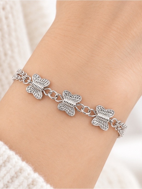 No Brand Jewelry - Silver Tone Double Chain Butterfly Bracelet Anklet Dainty Y2K 8–10”